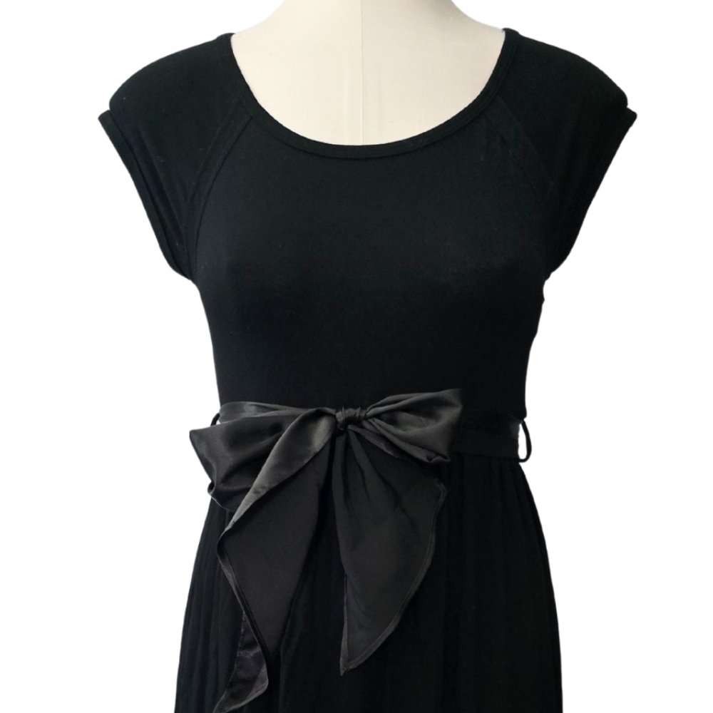MATERNAL AMERICA Black Cap Sleeve Ribbon Bow Maternity Nursing Dress Small - Picture 2 of 4